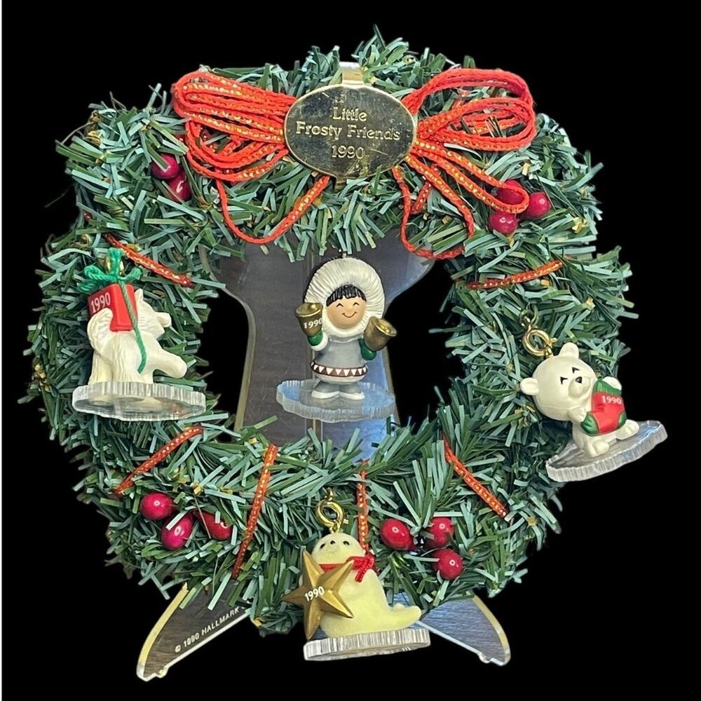 1990 Hallmark Keepsake Ornament Little Frosty Friends Complete Set Wreath